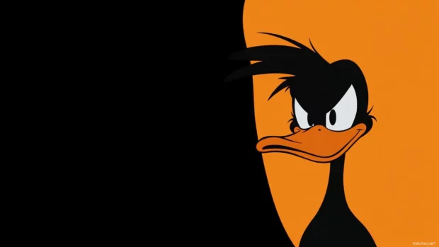 Minimal Daffy Duck wallpaper with his silhouette and only the orange beak and eyes visible.