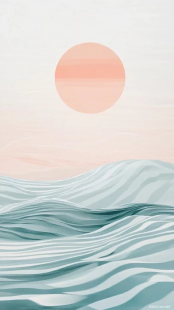 Minimal aesthetic featuring abstract summer waves and soft pastel sunbursts on iPhone.