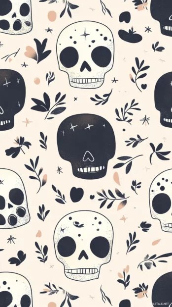 Minimal cute skull wallpaper for iPhone using skull icon tiles and hand drawn accents.