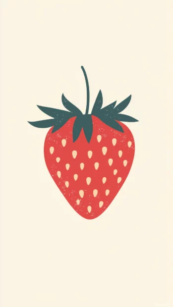 Minimal design featuring a large strawberry in the center on a pastel cream background.