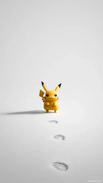 Minimal in tone, Pikachu walks slowly across a plain surface leaving a tiny pawprint behind.