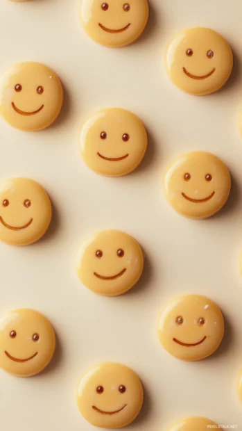 Minimal smiley faces dotted across a soft cream background.