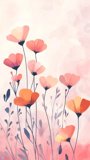 Minimalist Cute Lock screen Wallpapers with delicate floral doodles and soft tones.