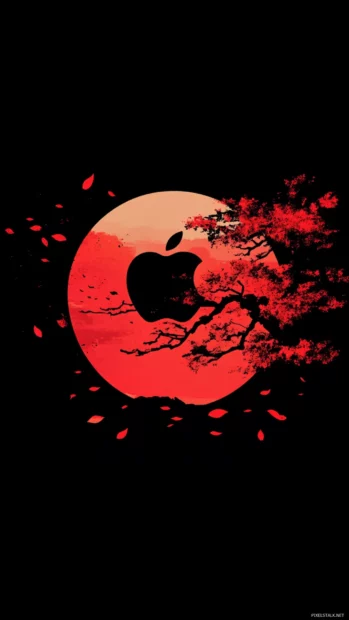 Minimalist Japanese art style with Apple logo.