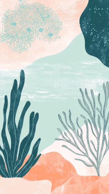 Minimalist Summer phone Wallpapers focused on seafoam greens and coral pinks, subtle patterns.