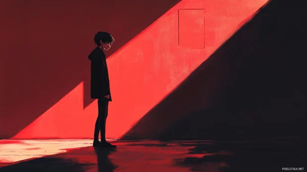 Minimalist anime boy desktop wallpaper HD featuring shadow and light play.