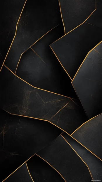 Minimalist black background with sharp gold line patterns.