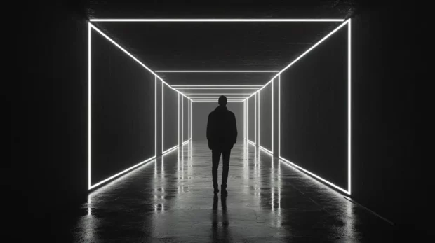 Minimalist black neon light, Minimal neon beams slicing through deep night.
