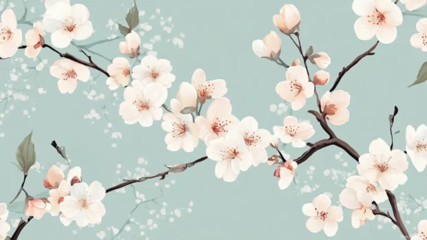 Minimalist cherry blossom branch with soft tones, ideal for cute pastel wallpapers for girls.