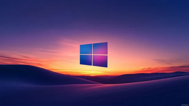 Minimalist curves and soft glow in Windows 11 lock screen wallpaper.