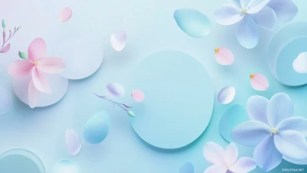 Minimalist cute girly wallpaper featuring pastel circles and floating petals.
