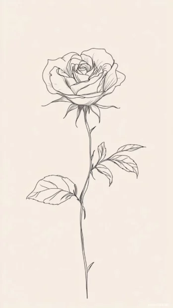Minimalist line art of a rose on a plain background.