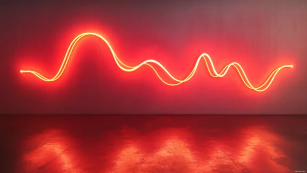 Minimalist lines of vibrant red neon art, Minimalist red neon art.