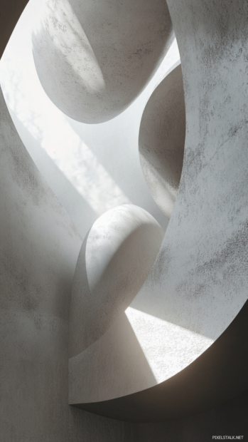 Minimalist lock screen designs Android featuring kinetic sculpture shadows under soft light.