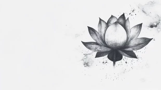 Minimalist lotus on white background.