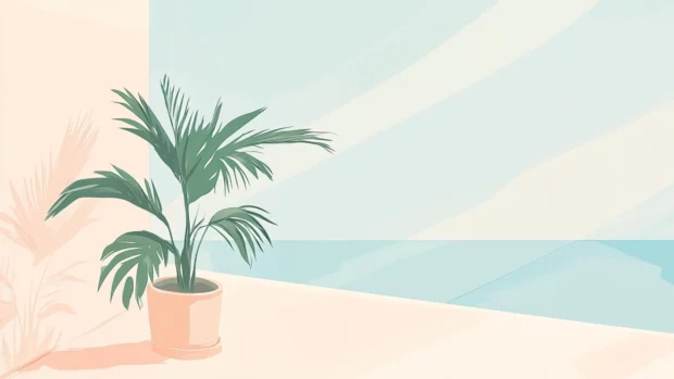 Minimalist summer breeze illustration, soft pastel tones, adding a relaxing touch as summer desktop wallpaper.