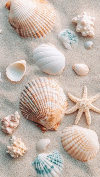 Minimalist summer iphone wallpaper aesthetic with light seashell patterns and calming pastel colors.