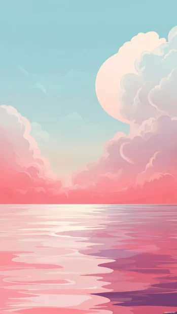 Minimalist summer phone wallpaper with cool toned water and soft clouds.