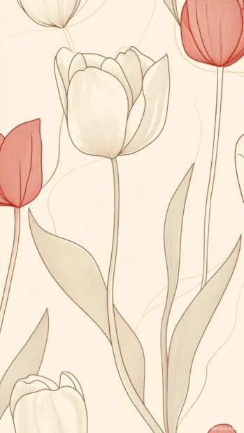 Minimalist tulip outline pattern decorating the iPhone lock screen, soft and refined.
