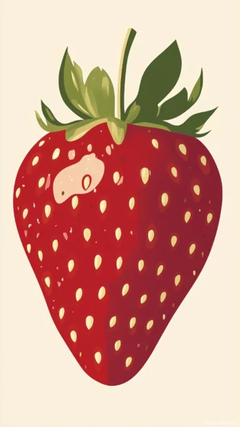 Minimalist vertical layout with a single large strawberry at the center of a pastel cream background, clean, elegant, and modern, Simple lines, flat illustration style.