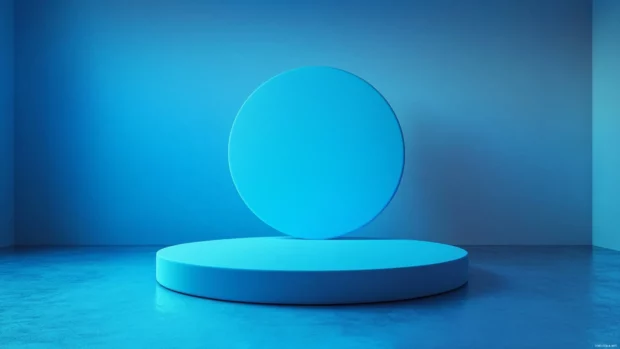 Minimalistic glowing blue circle floating in void, Blue neon abstract art.