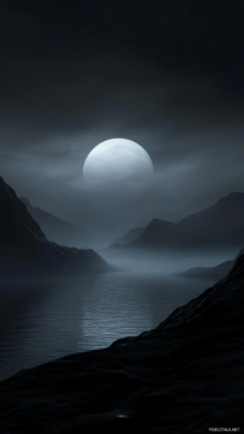 Misty horizon lines dissolving into infinite black.