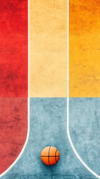 Mobile phone wallpaper of a basketball court with rich colors and crisp lines.