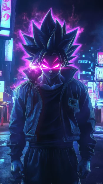 Modern Goku Phone Wallpapers design showing Goku in streetwear style with glowing Super Saiyan hair.