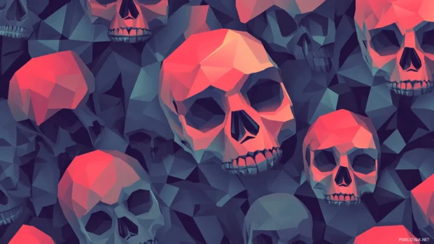 Modern cute skull wallpaper for desktop with geometric repetition and soft shadows.