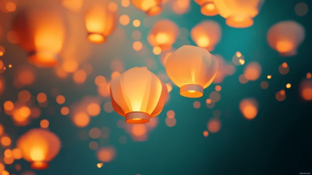 Modern interpretation of Floating lanterns with soft gradients.