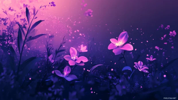 Modern minimal wallpaper with delicate purple orchids, a perfect purple flower background for PC.