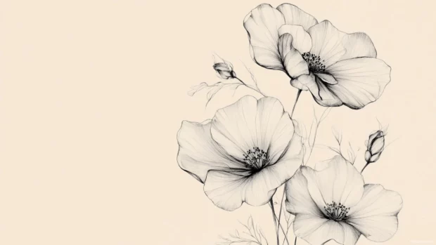 Modern minimalist floral sketch in muted beige tones, top pick in floral background designs for computers.