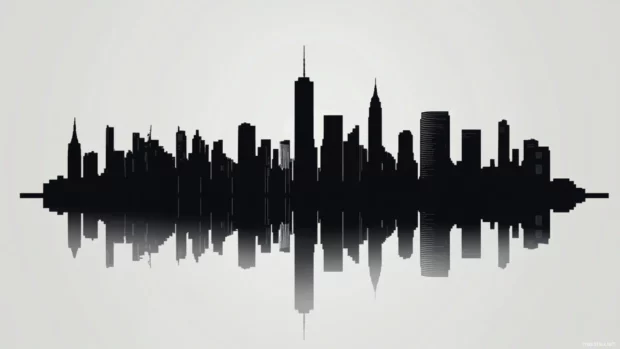 Modern skyscraper silhouette in black.
