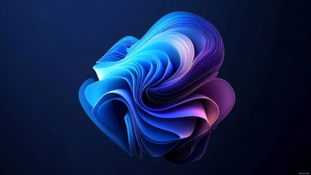 Modern wave patterns Windows 11 lock screen wallpaper with a cool tone.