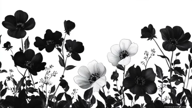 Monochrome floral silhouette.