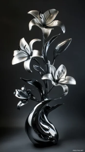 Monochrome lily arrangement with high contrast shadows.