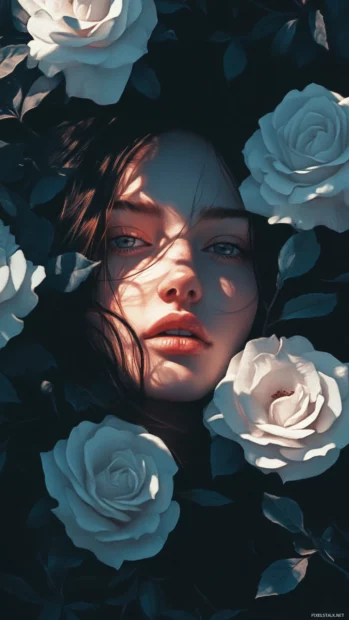 Moody dark roses with subtle glowing edges and sharp shadows.