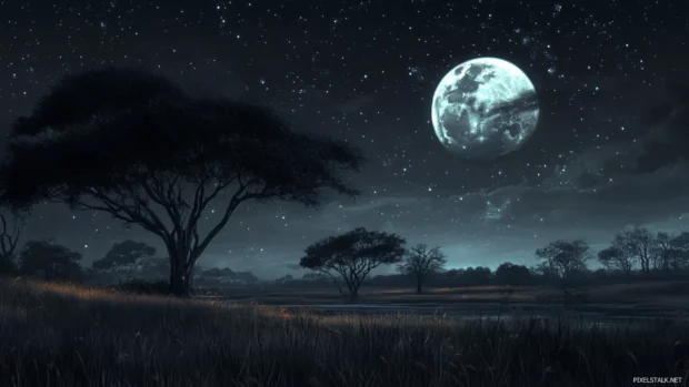 Moonless plains basking in pure black starry glow.