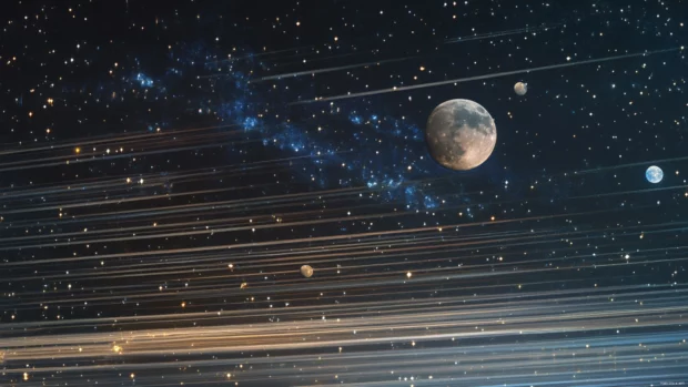 Moons drifting softly through bands of starlight.