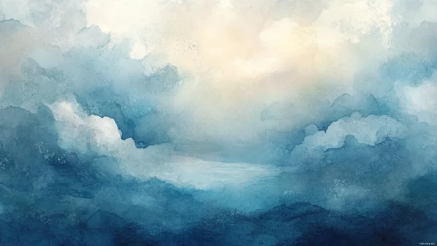 Morning sky watercolor clouds wallpaper filled with soft blue gradients.