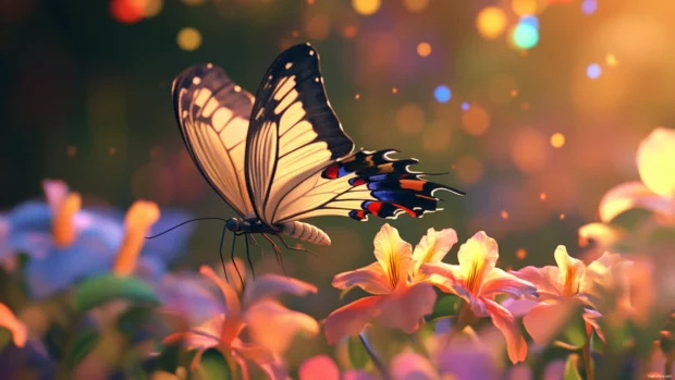 Moving Animals Wallpapers capturing butterflies fluttering over colorful flowers.