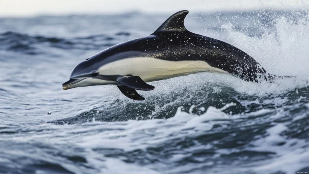 Moving Animals Wallpapers with playful dolphins leaping through ocean waves.