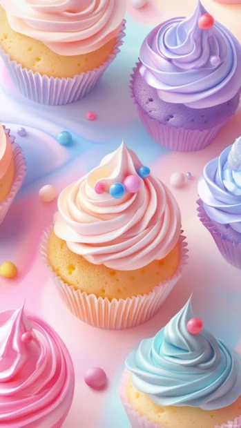 Moving Cartoons wallpaper iPhone with cartoon cupcakes spinning in a pastel background.