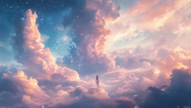 Moving wallpaper with dreamy clouds drifting through a pastel sky.
