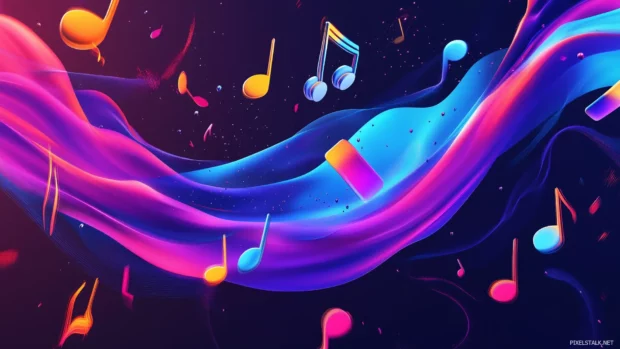 Musical notes, vibrant colors, splash with brush strokes, dynamic music canvas (2).