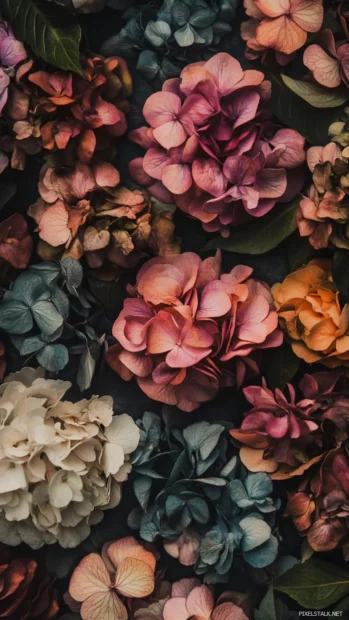 Muted floral retro wallpaper HD for iPhone with 60s botanical pattern.