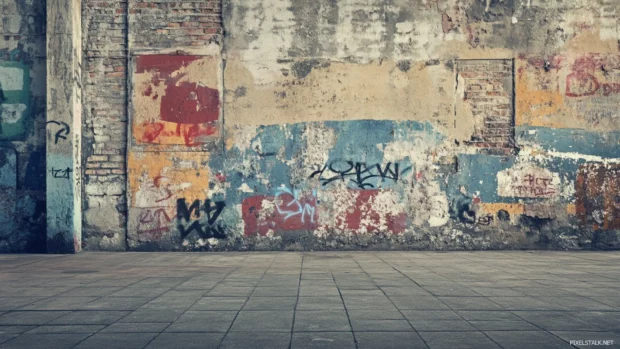 Muted tones and faded street art in classic vintage graffiti wallpapers.