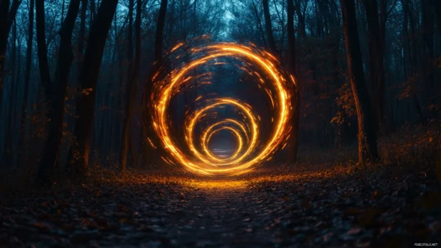 Mysterious portal swirling with dark neon lights.