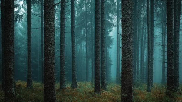Mystic forest reimagined for high resolution wallpapers for desktop, with vivid detail.