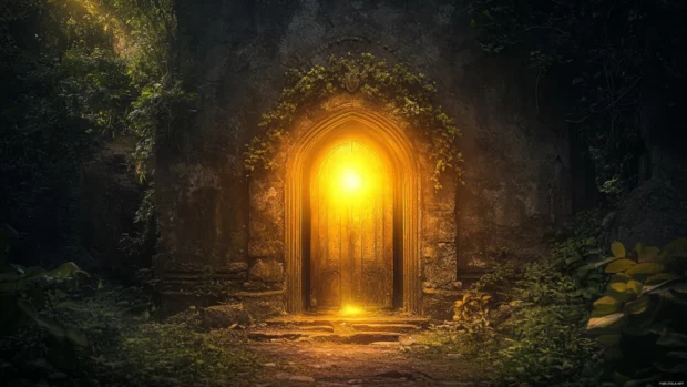 Mystic portal glowing in ancient ruins, great fit for Fantasy PC Wallpapers 4K fans.